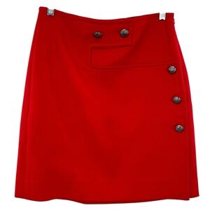 Etcetra Red Skirt Sailor Buttons High Rise Midi Pencil Skirt